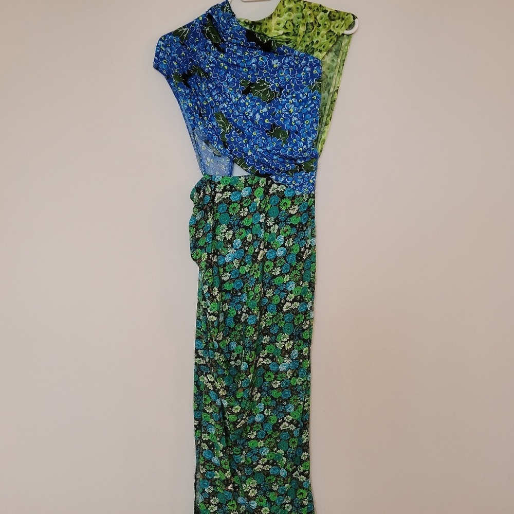 💥Last One💥Zara Woman FW21 Floral Print Dress Blur Green Cut Out - Picture 7 of 12